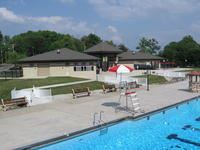 An aerial view of the Springbrook Pool and pool building.