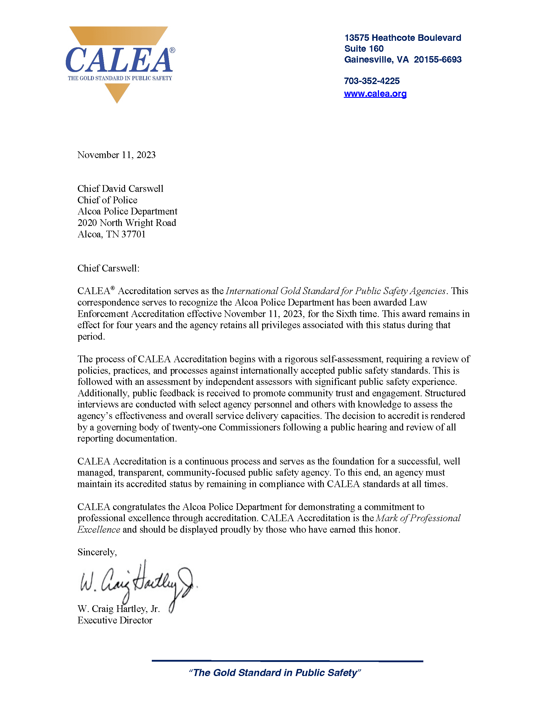 Alcoa TN - Bellevue WA CALEA Conference Award Letter_Page_1