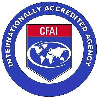 Certified fire accreditation red, white and blue logo